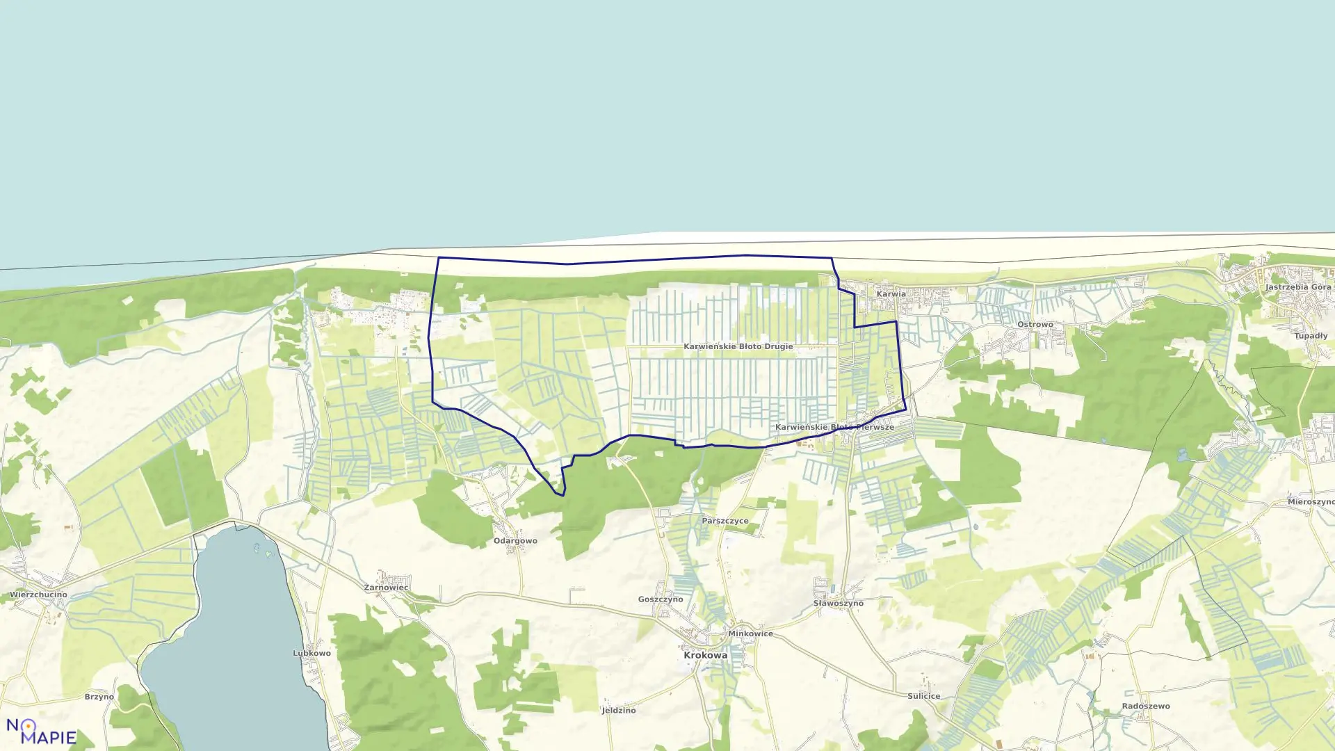 Mapa obrębu Karwieńskie Błota w gminie Krokowa