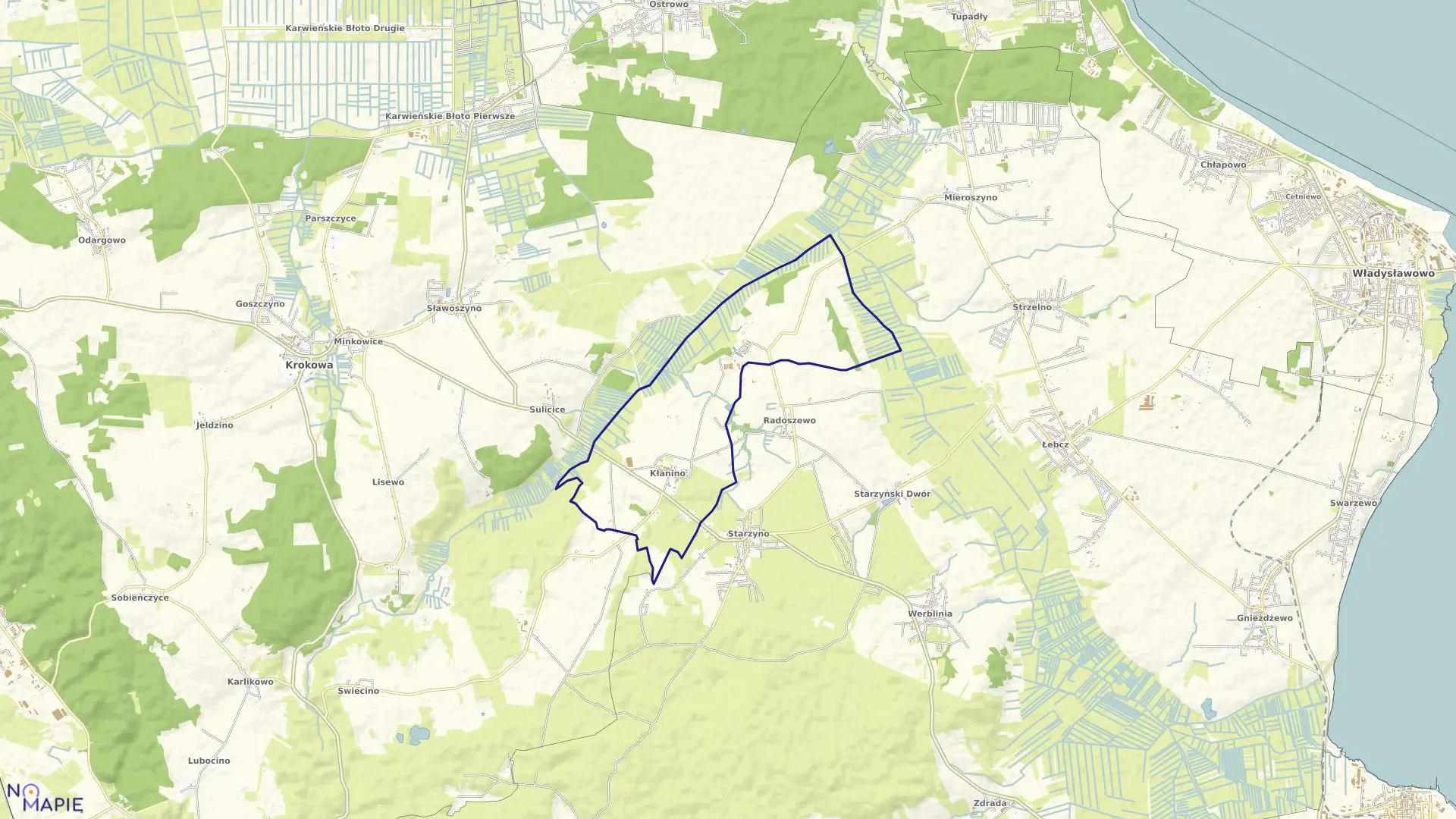 Mapa obrębu Parszkowo-Kłanino w gminie Krokowa