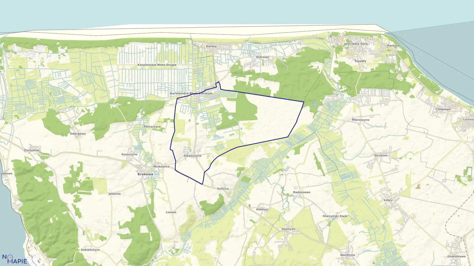 Mapa obrębu Sławoszyno w gminie Krokowa