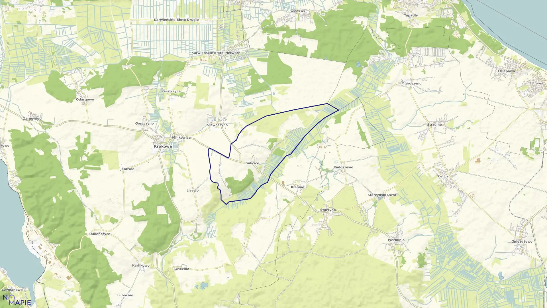 Mapa obrębu Sulicice w gminie Krokowa